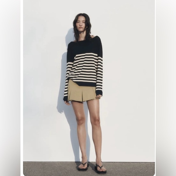 NWT ZARA Striped Knit Sweater Navy - Picture 1 of 4